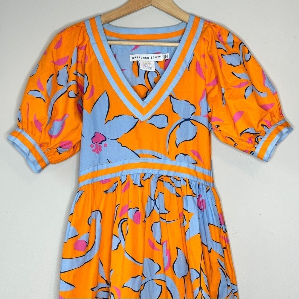 Gretchen Scott Orange Blue Pink‎ Viviers Full Bloom Floral Print Midi Dress XXS - Picture 3 of 12